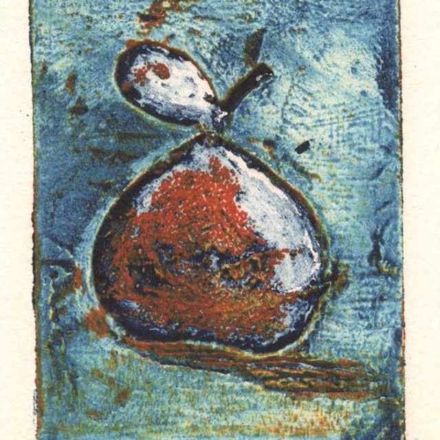 Collagraph print of Perry Pear